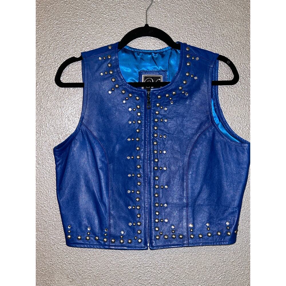 Valencia Moto MobWife Edgy Star Girl Alt Blue Studded Leather Vintage Vest